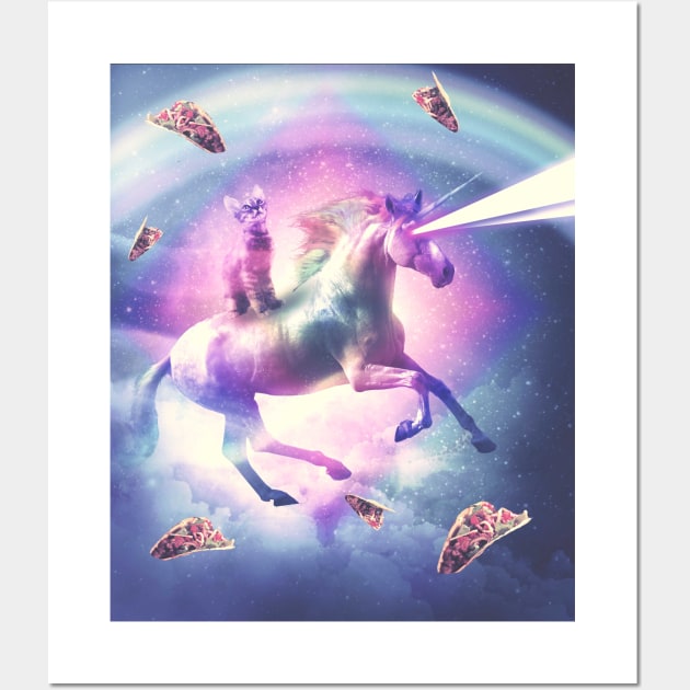 Space Cat Riding Unicorn - Laser, Tacos And Rainbow Wall Art by Random Galaxy